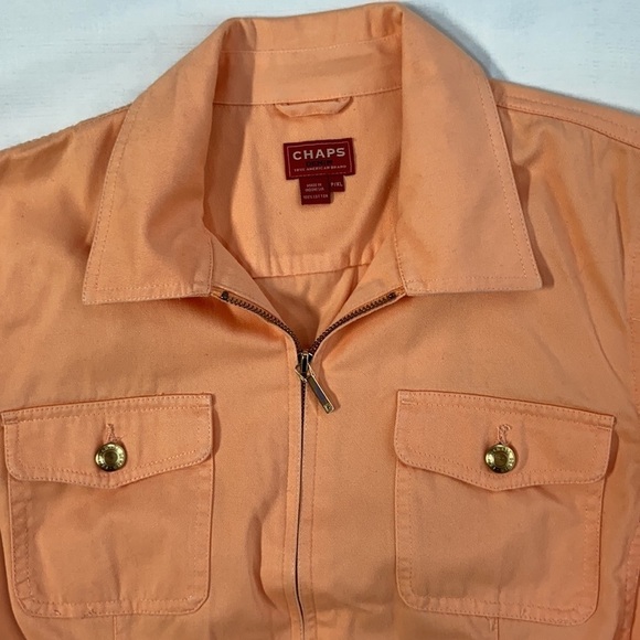 Chaps Cotton Peach Full Front Zip Closure Long Sleeve Denim Jacket - Picture 3 of 14